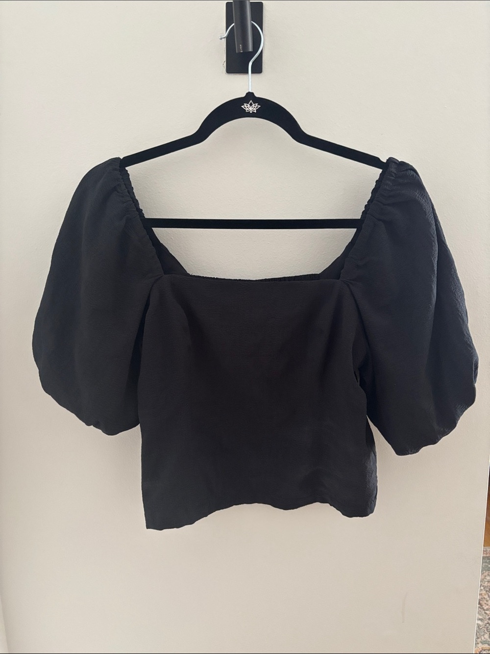 Black Puff Sleeve Square Neck Women's Top